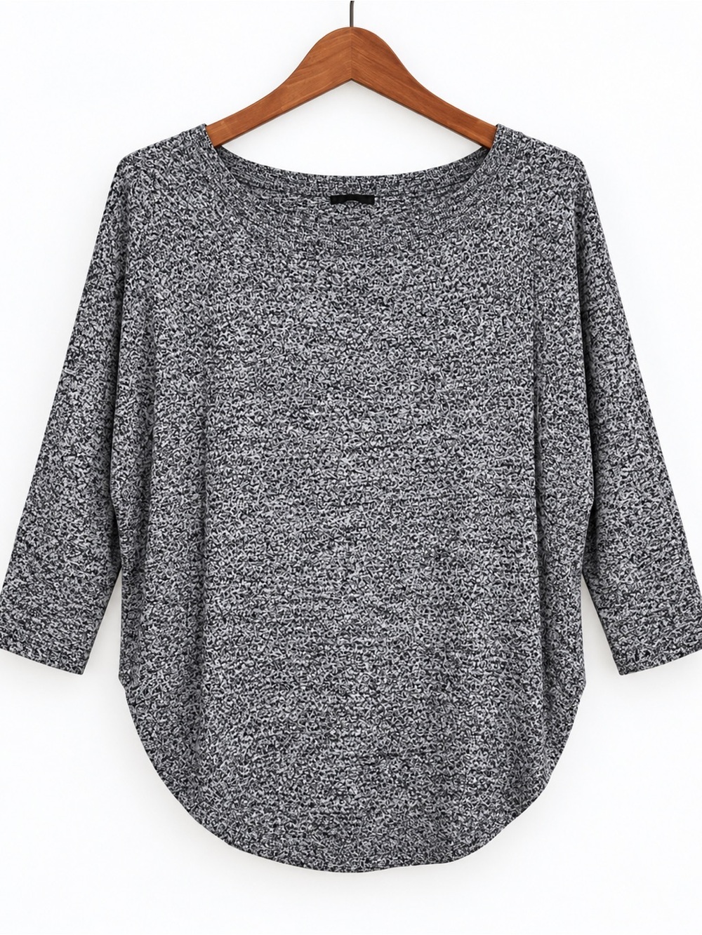 Express Gray Marled Oversized Dolman 3/4 Sleeve Sweater Top Rounded Hem